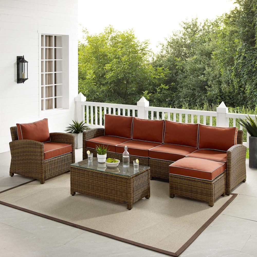 5Pc Outdoor Furniture Set, Left&Right Loveseat, Armchair, Coffee Table, Ottoman