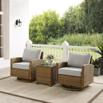 Bradenton 3Pc Wicker Swivel Rocker Outdoor Chair Set, Side Table & 2 Rockers