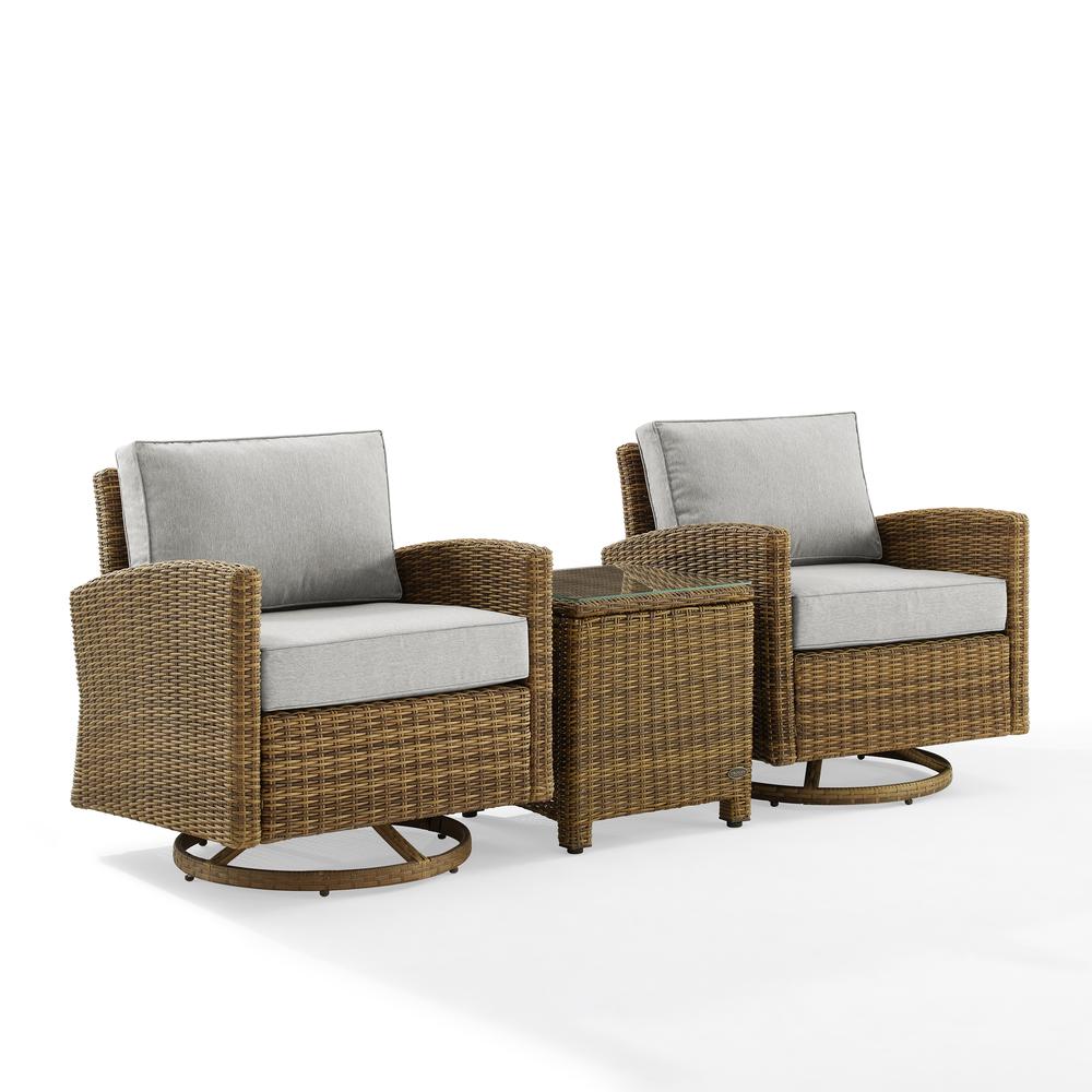 Bradenton 3Pc Wicker Swivel Rocker Outdoor Chair Set, Side Table & 2 Rockers