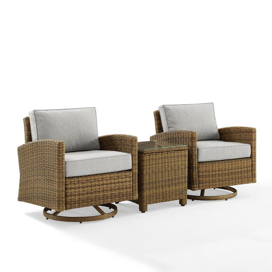 Bradenton 3Pc Wicker Swivel Rocker Outdoor Chair Set, Side Table & 2 Rockers
