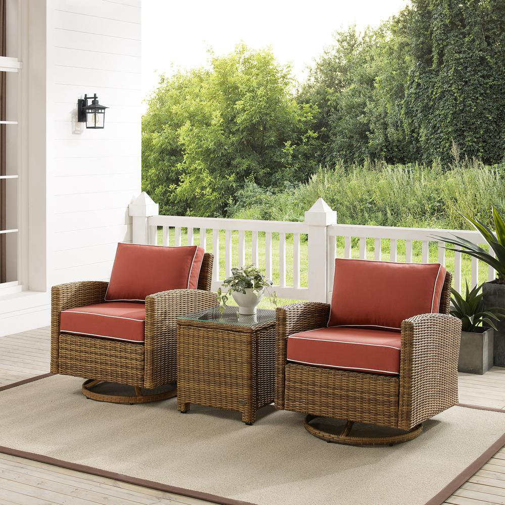 Bradenton 3Pc Wicker Swivel Rocker Outdoor Chair Set, Side Table & 2 Rockers