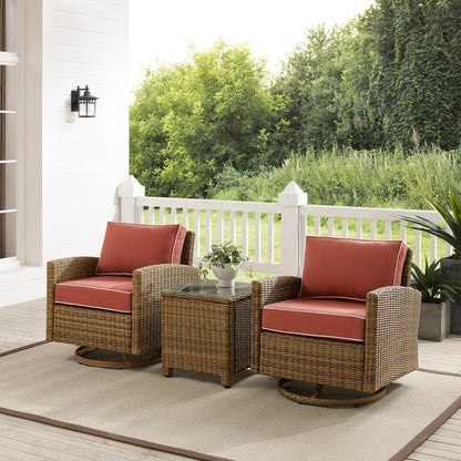 Bradenton 3Pc Wicker Swivel Rocker Outdoor Chair Set, Side Table & 2 Rockers