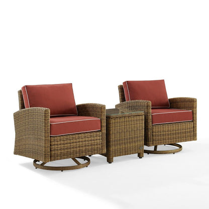 Bradenton 3Pc Wicker Swivel Rocker Outdoor Chair Set, Side Table & 2 Rockers