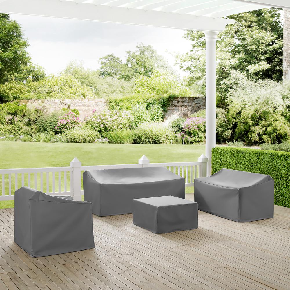 4Pc Outdoor Furniture Cover Set, Loveseat, Sofa, Square Table/Ottoman, Arm Chair