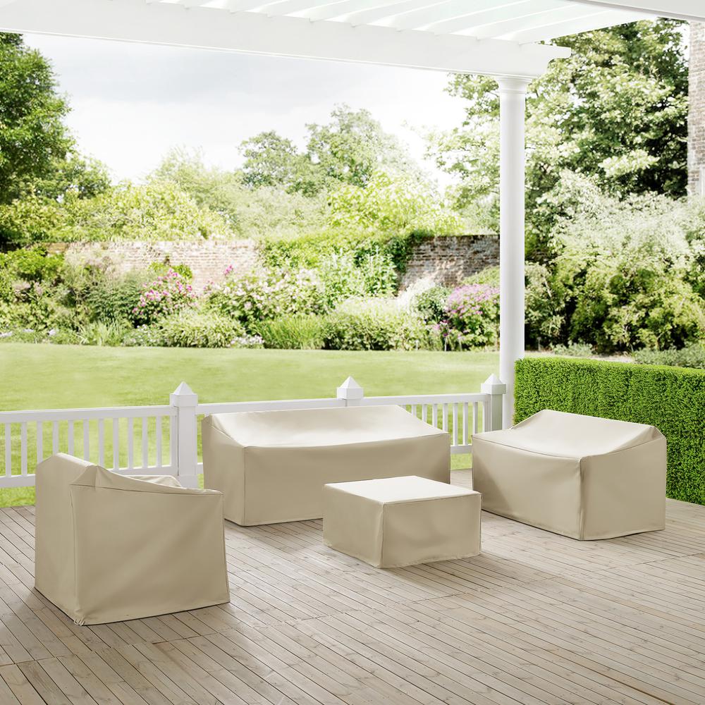4Pc Outdoor Furniture Cover Set, Loveseat, Sofa, Square Table/Ottoman, Arm Chair
