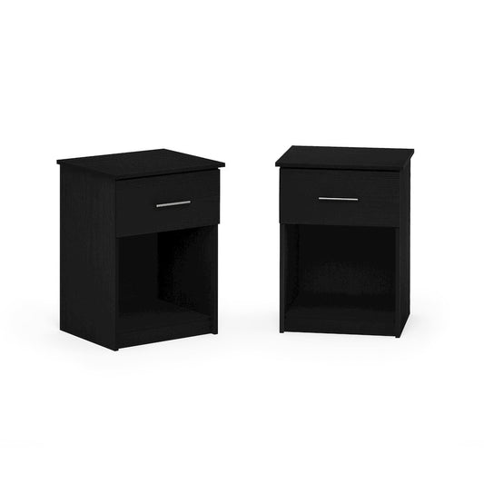 Set of 2 Nightstand with Drawer and Open Shelf, Dark Americano