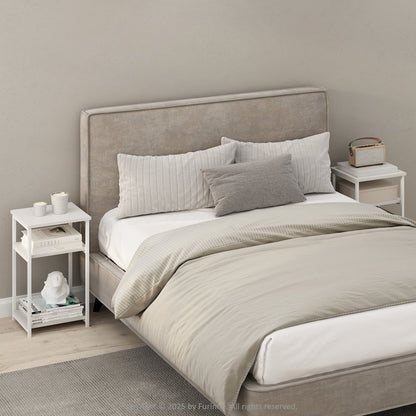Industrial Metal Frame Nightstand, Bedside Table, 2-Pack, White/White