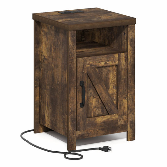 Night stand with Charging Station, Door, USB Ports and Outlets, Amber Pine