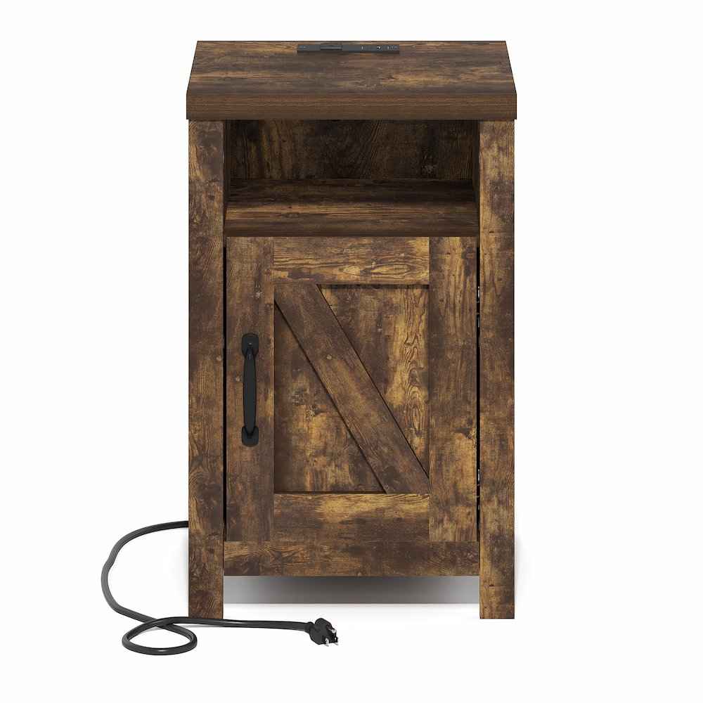 Night stand with Charging Station, Door, USB Ports and Outlets, Amber Pine