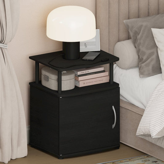 JAYA Night Stand with Door, Nightstand, Round Corner Bedside Table, Black