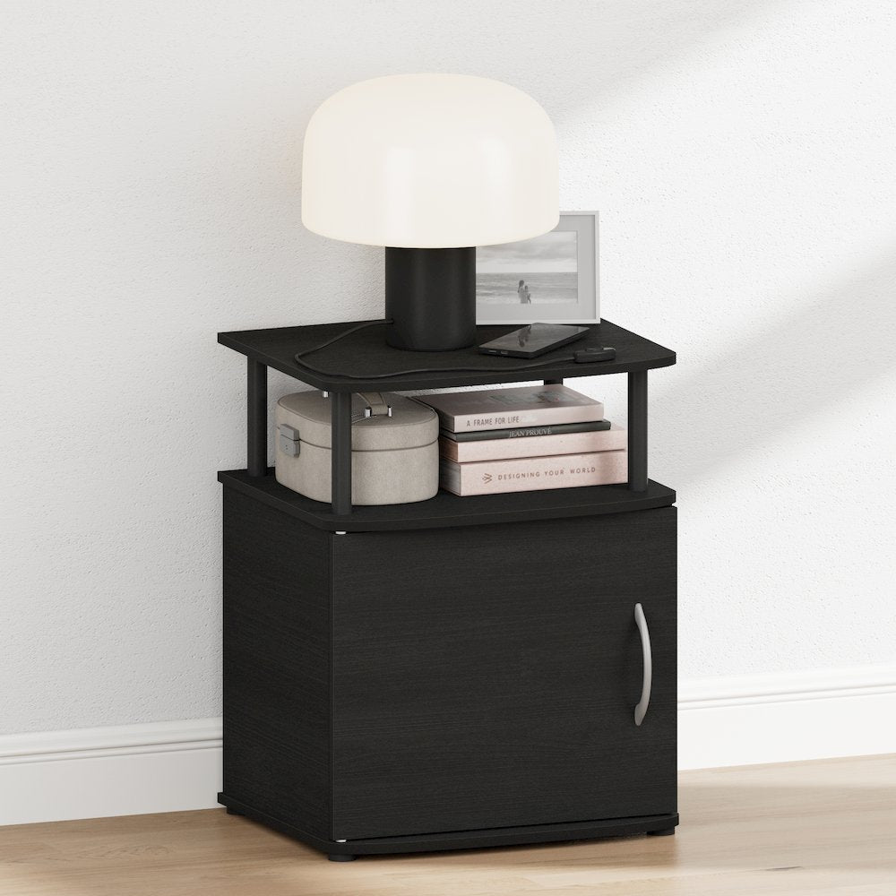 JAYA Night Stand with Door, Nightstand, Round Corner Bedside Table, Black
