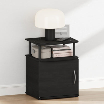 JAYA Night Stand with Door, Nightstand, Round Corner Bedside Table, Black