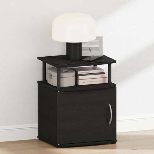 JAYA Night Stand with Door, Nightstand, Round Corner Bedside Table, Black