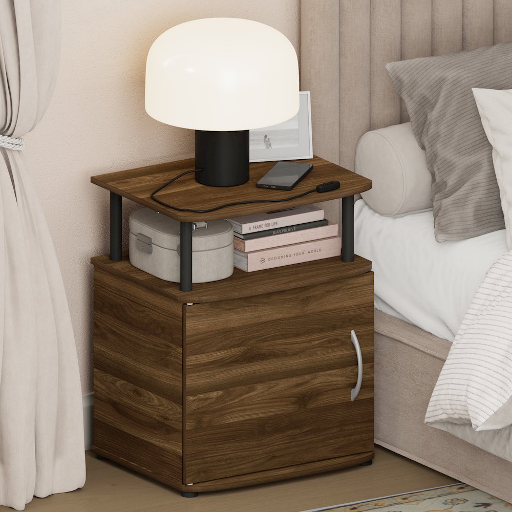 JAYA Night Stand with Door, Nightstand, Columbia Walnut