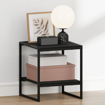 CAMNUS Night Stand, 2-Tier Metal Frame Nightstand with Open Shelf, Americano