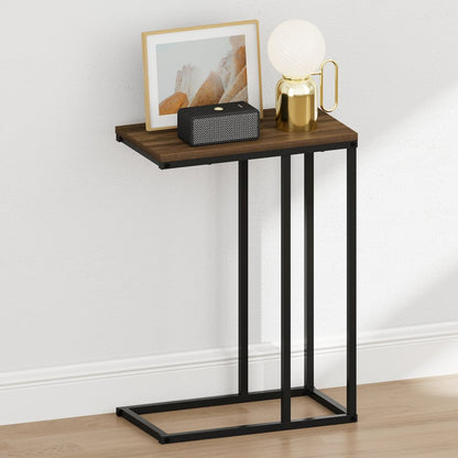 CAMNUS Night Stand, C-shape Nightstand, Metal Frame Side Table, Columbia Walnut