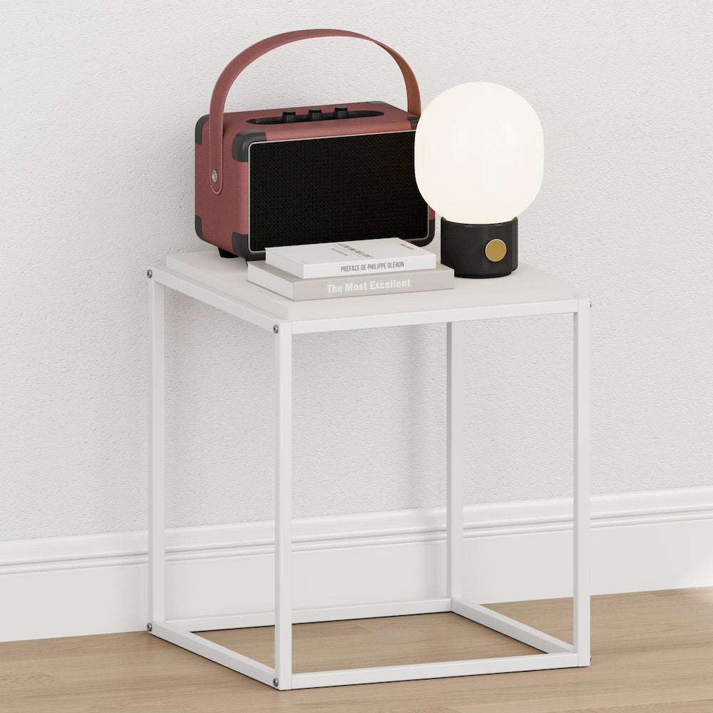 MORETTI Night Stand, 1-Tier Stackable Metal Frame Nightstand, Solid White