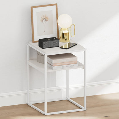 MORETTI Night Stand, 2-Tier with Open Shelf, Solid White