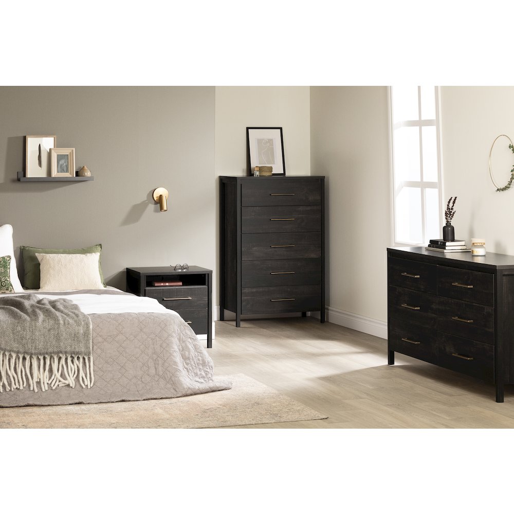 Gravity 2-Drawer Nightstand, Rubbed Black