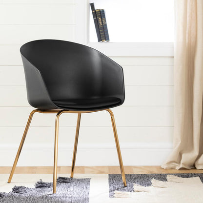 Flam Chair with Metal Legs, Black and Gold