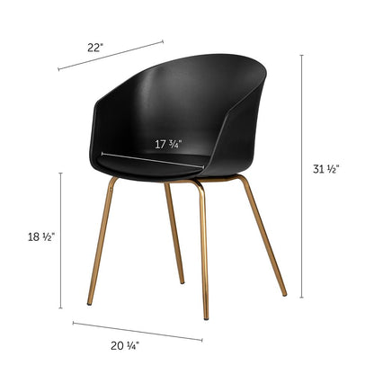 Flam Chair with Metal Legs, Black and Gold