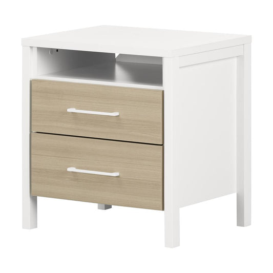 Munich 2-Drawer Nightstand, White and Soft Elm