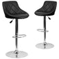 2 Pk. Contemporary Black Vinyl Bucket Seat Adjustable Height Barstool with Chrome Base