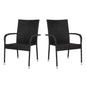 Maxim Set of 2 Stackable Indoor/Outdoor Wicker Dining Chairs with Arms - Fade & Weather-Resistant Steel Frames - Black