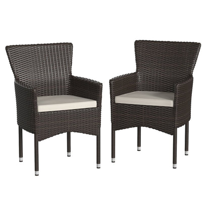 Maxim Modern Espresso Wicker Patio Armchairs for Deck or Backyard, Fade and Weather-Resistant Frames and Cream Cushions-Set of 2