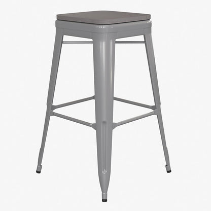 Cierra Set of 4 Commercial Grade 30" High Backless Silver Metal Indoor Bar Height Stools with Gray All-Weather Poly Resin Seats