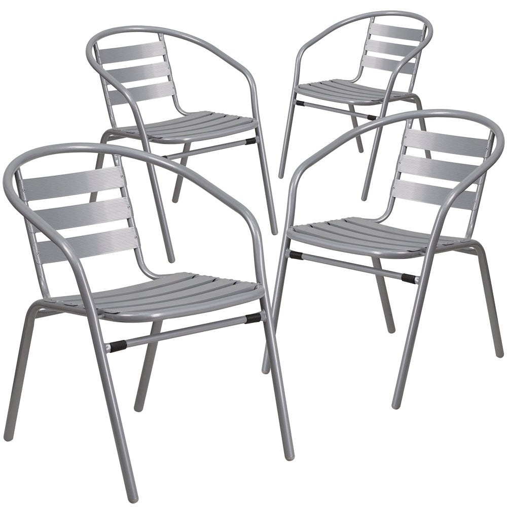4 Pk. Silver Metal Restaurant Stack Chair with Aluminum Slats
