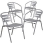 4 Pk. Silver Metal Restaurant Stack Chair with Aluminum Slats