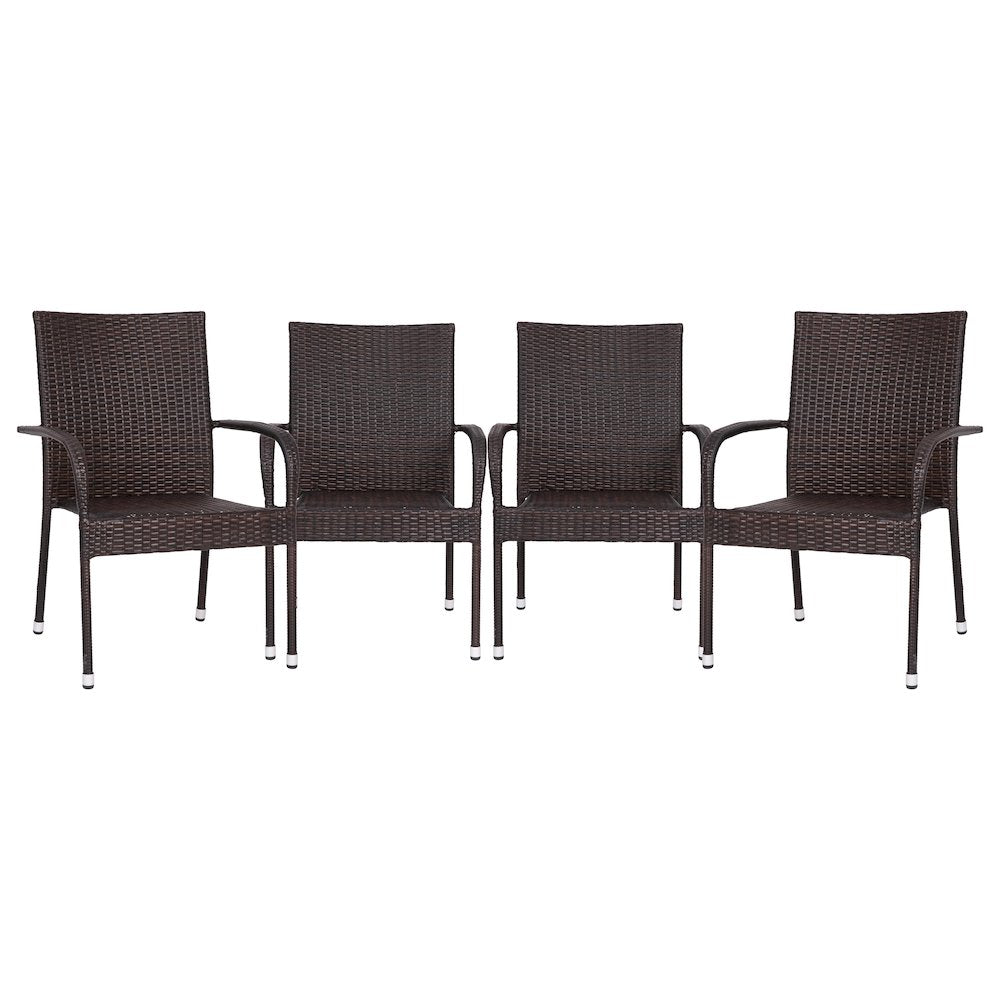 Maxim Set of 4 Stackable Indoor/Outdoor Wicker Dining Chairs with Arms - Fade & Weather-Resistant Steel Frames - Espresso