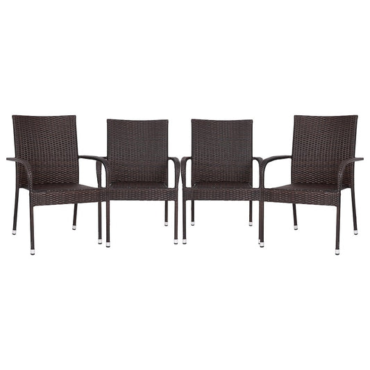 Maxim Set of 4 Stackable Indoor/Outdoor Wicker Dining Chairs with Arms - Fade & Weather-Resistant Steel Frames - Espresso