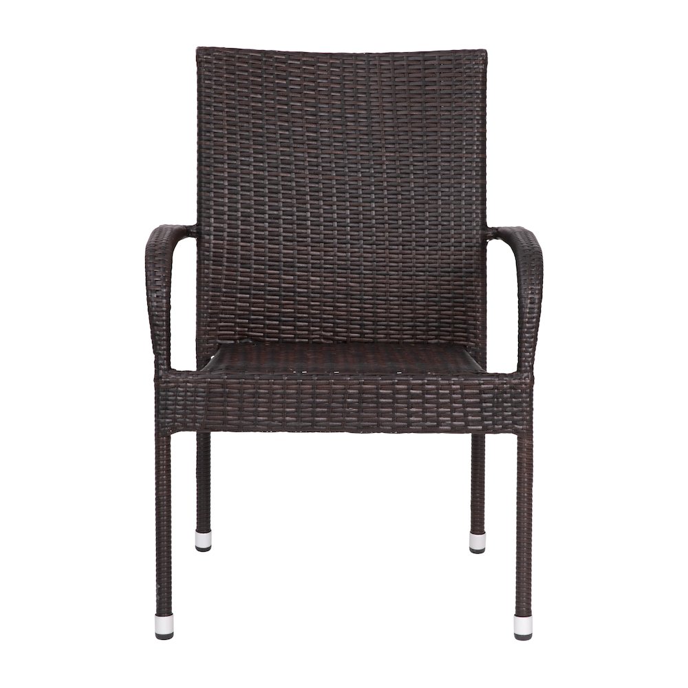 Maxim Set of 4 Stackable Indoor/Outdoor Wicker Dining Chairs with Arms - Fade & Weather-Resistant Steel Frames - Espresso