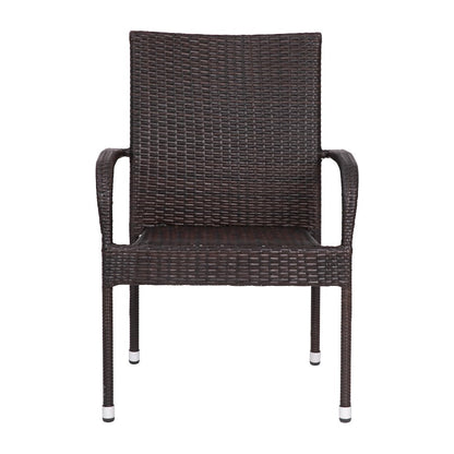 Maxim Set of 4 Stackable Indoor/Outdoor Wicker Dining Chairs with Arms - Fade & Weather-Resistant Steel Frames - Espresso