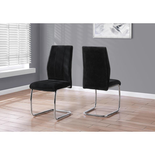 Dining Chair, Set Of 2, Side, Upholstered, Kitchen, Dining Room, Black Velvet
