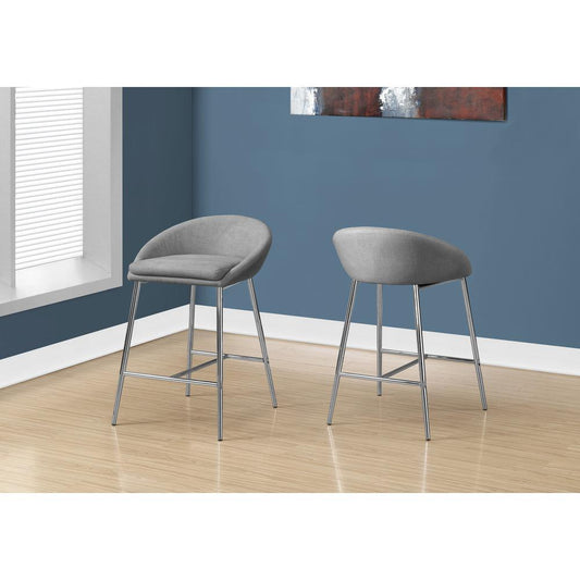 Bar Stool, Set Of 2, Counter Height, Kitchen, Chrome
