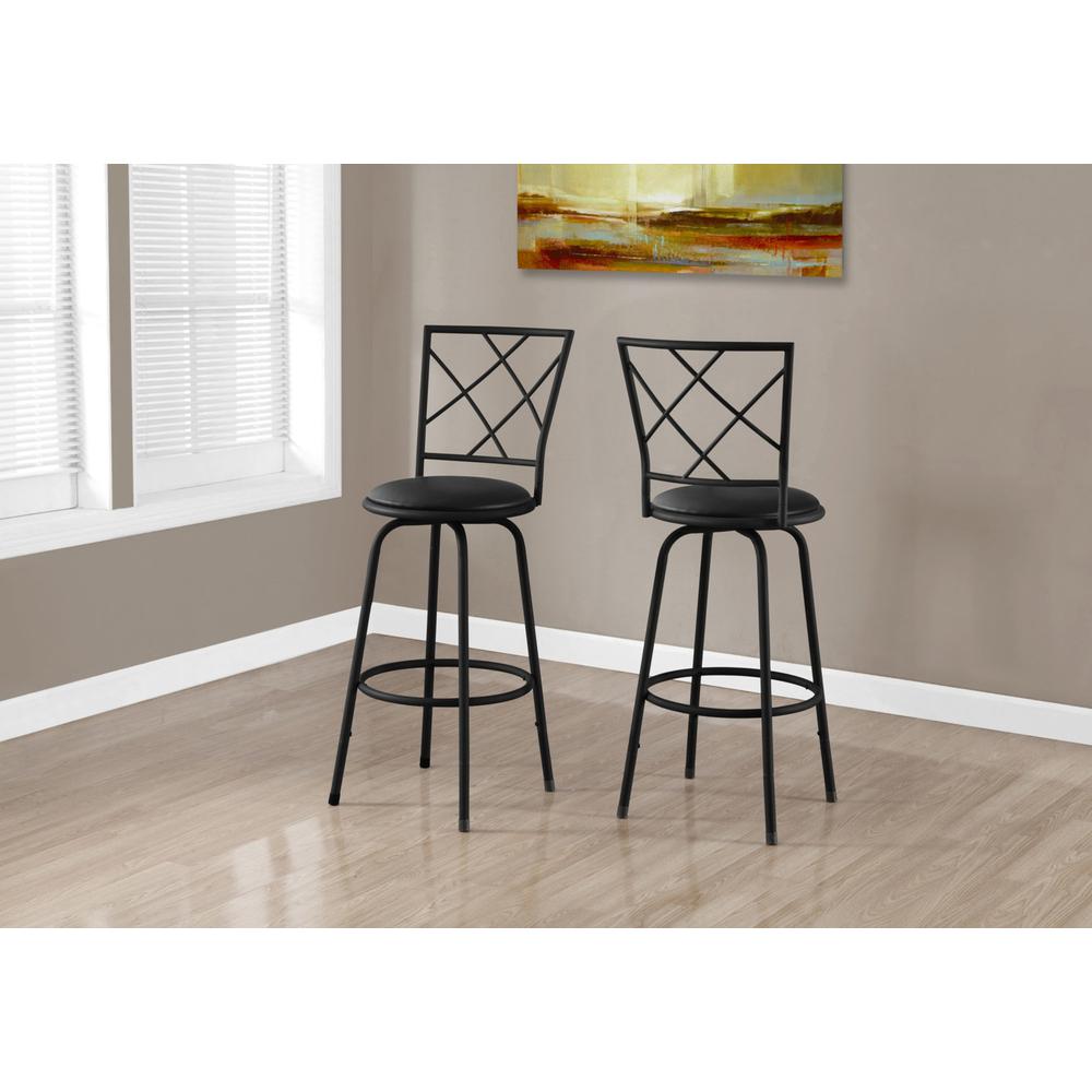 Bar Stool, Set Of 2, Swivel, Bar Height, Black
