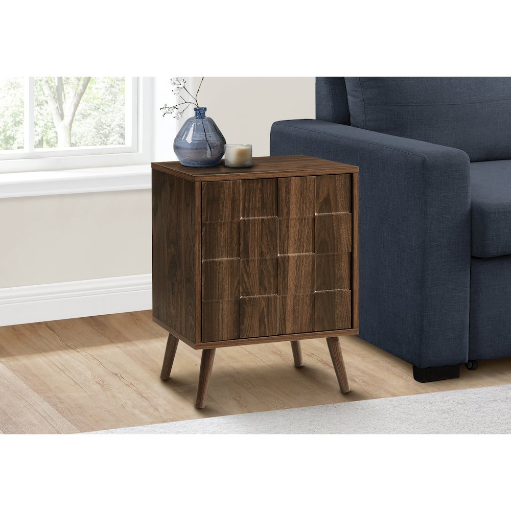 Accent Table, End, Side Table, Small, Storage, Lamp, Walnut Laminate, Modern