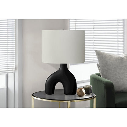 25"H, Table Lamp, Black Ceramic, Ivory / Cream Shade, Contemporary, Modern