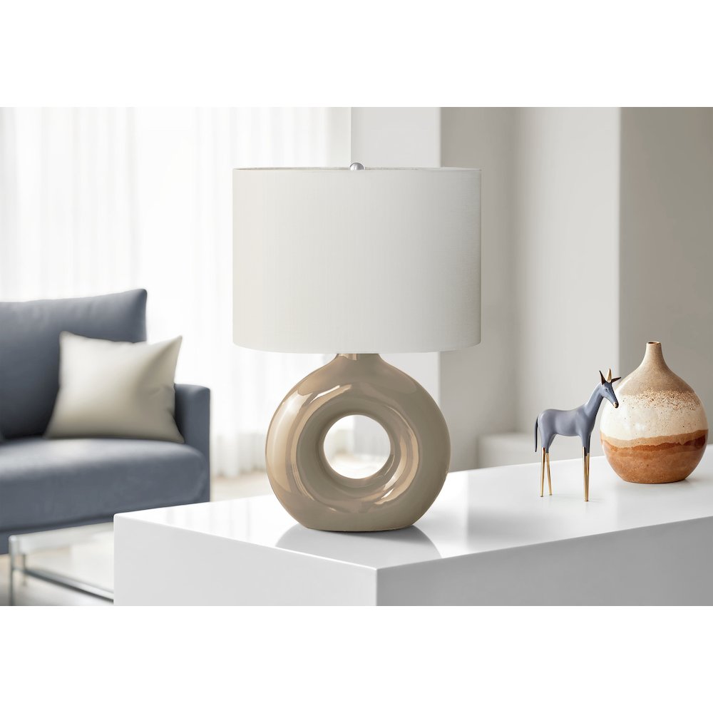 24"H, Table Lamp, Brown Ceramic, Ivory / Cream Shade, Contemporary, Modern