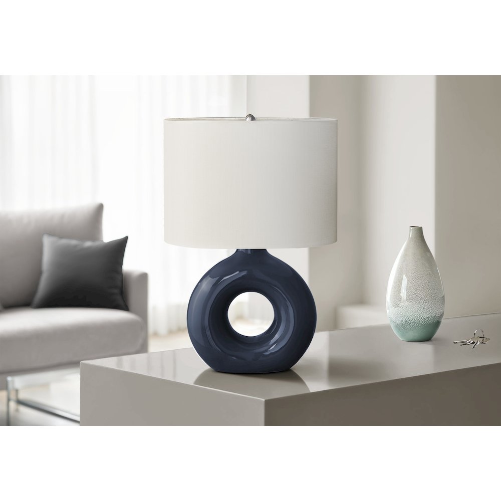 24"H, Table Lamp, Blue Ceramic, Ivory / Cream Shade, Contemporary, Modern