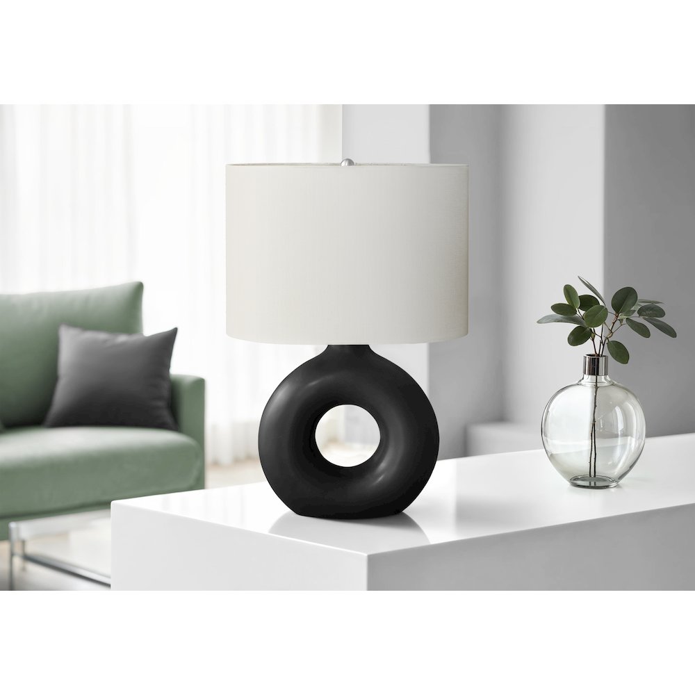 24"H, Table Lamp, Black Ceramic, Ivory / Cream Shade, Contemporary, Modern