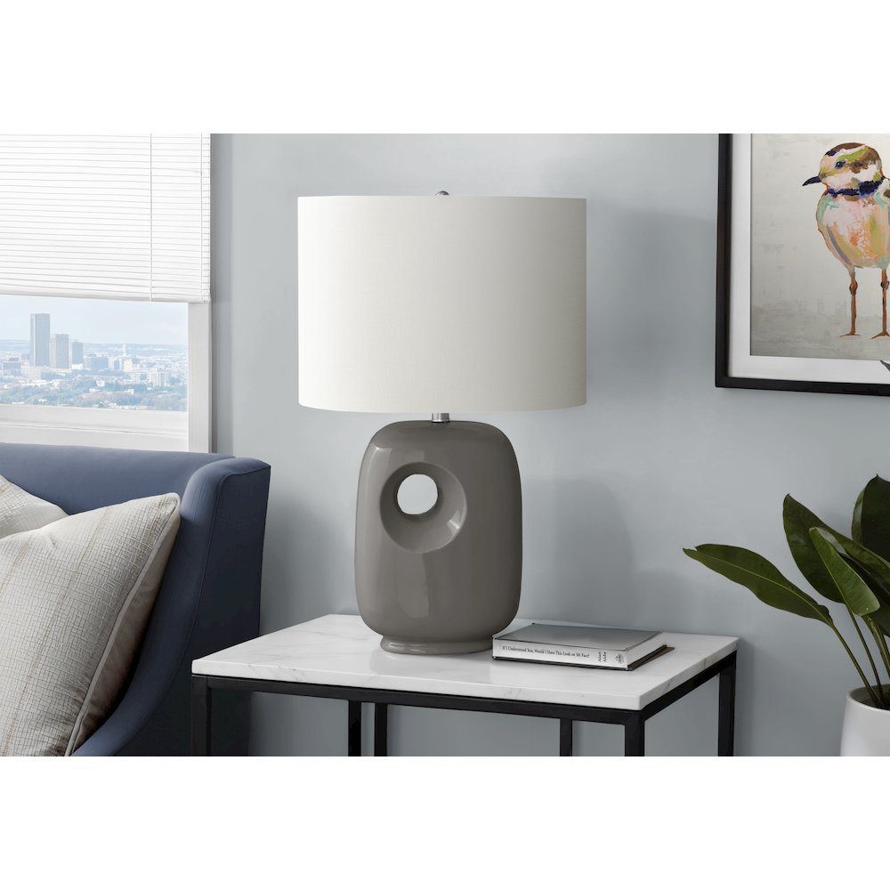 Lighting, 26"H, Table Lamp, Dark Grey Ceramic, Ivory / Cream Shade, Contemporary