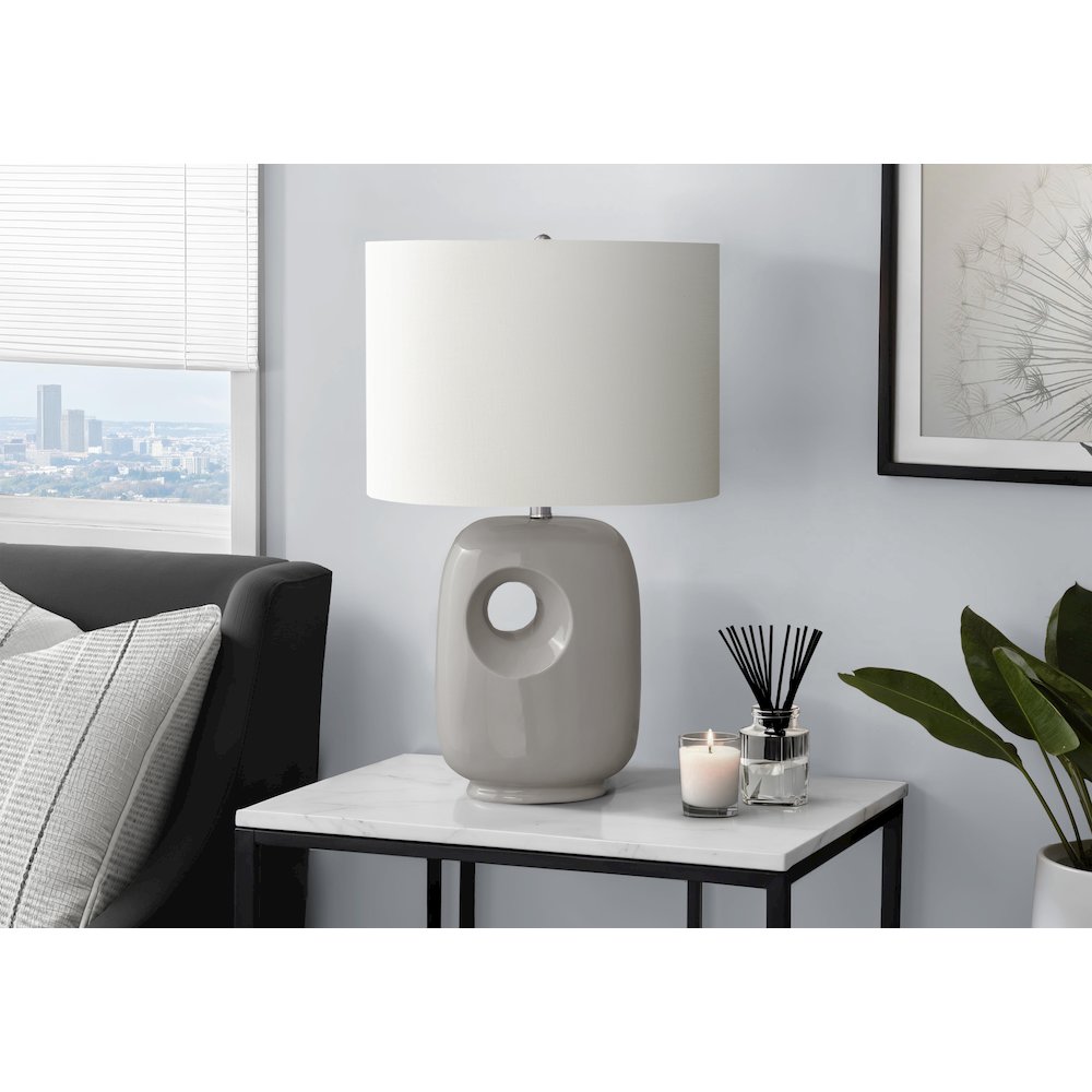 26"H, Table Lamp, Grey Ceramic, Ivory / Cream Shade, Contemporary, Modern
