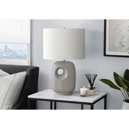 26"H, Table Lamp, Grey Ceramic, Ivory / Cream Shade, Contemporary, Modern