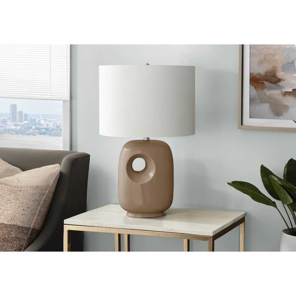 26"H, Table Lamp, Brown Ceramic, Ivory / Cream Shade, Contemporary, Modern