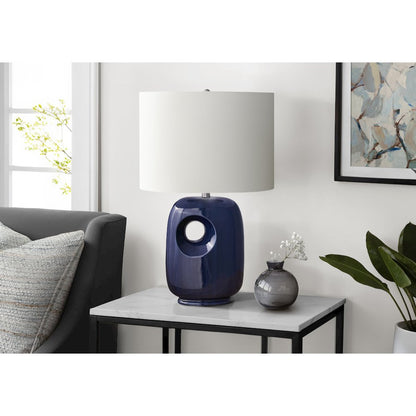 26"H, Table Lamp, Blue Ceramic, Ivory / Cream Shade, Contemporary, Modern