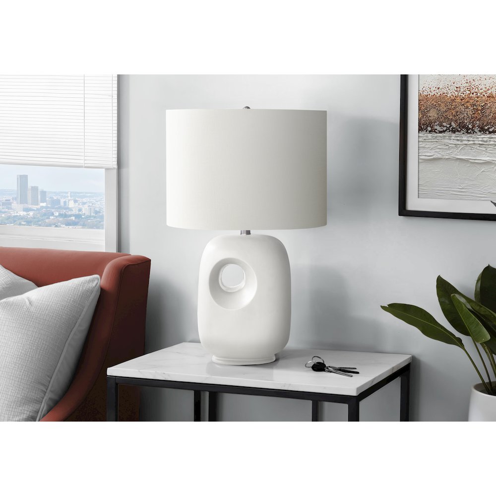 26"H, Table Lamp, White Ceramic, Ivory / Cream Shade, Contemporary, Modern